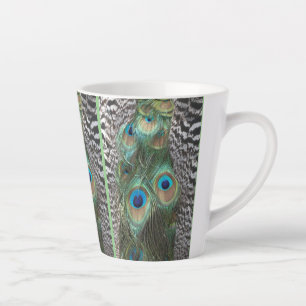 Colorful Peacock Feathers Pattern Cust. Latte Mug