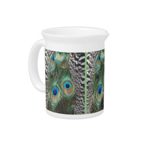 Colorful Peacock Feathers Pattern Cust. Pitcher