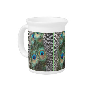 Colorful Peacock Feathers Pattern Cust. Pitcher