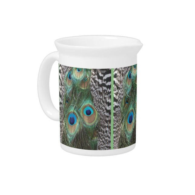Colorful Peacock Feathers Pattern Cust. Pitcher (Left)