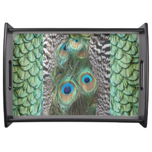 Colorful Peacock Feathers Pattern Serving Tray