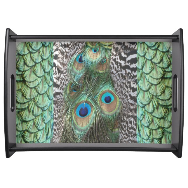Colorful Peacock Feathers Pattern Serving Tray (Front)