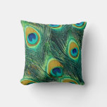 Colorful Peacock Feathers Pattern Throw Pillow at Zazzle