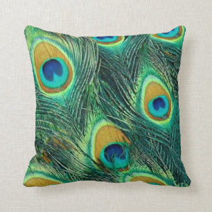 Colorful peacock feathers pattern Throw Pillow
