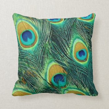 Colorful Peacock Feathers Pattern Throw Pillow by HomeDecoration at Zazzle