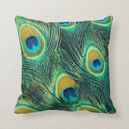 Colorful Peacock Feathers Pattern Throw Pillow