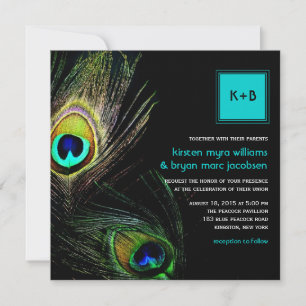 Colorful Peacock Feathers Photo Boho Chic Wedding Invitation