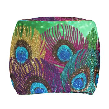 Colorful Peacock Feathers Pouf by Peacocks at Zazzle