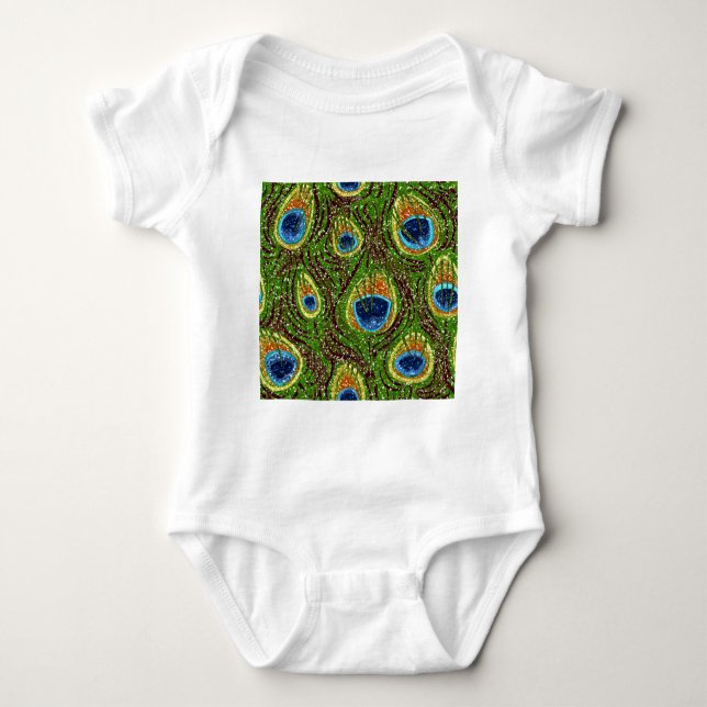Colorful Peacock Feathers Print Baby Bodysuit (Front)
