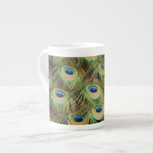 Colorful peacock feathers print bone china mug
