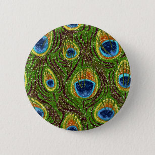 Colorful Peacock Feathers Print Button