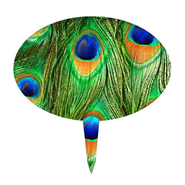 Colorful Peacock Feathers Print Cake Topper (Front)