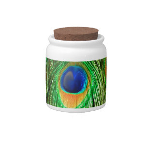 Colorful Peacock Feathers Print Candy Jar