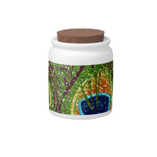 Colorful Peacock Feathers Print Candy Jar