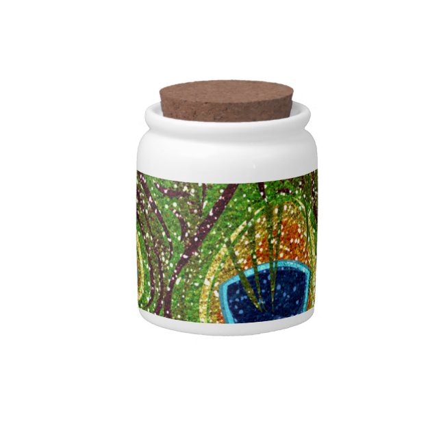 Colorful Peacock Feathers Print Candy Jar (Front)