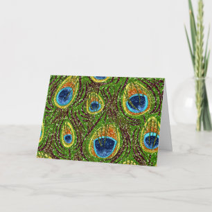 Colorful Peacock Feathers Print Card