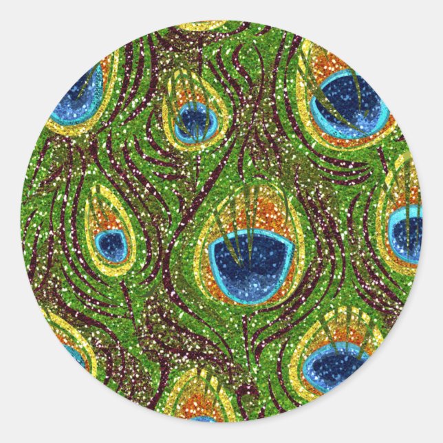 Colorful Peacock Feathers Print Classic Round Sticker (Front)