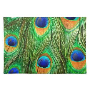 Colorful Peacock Feathers Print Cloth Placemat