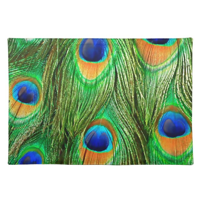 Colorful Peacock Feathers Print Cloth Placemat (Front)