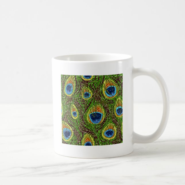 Colorful Peacock Feathers Print Coffee Mug (Right)