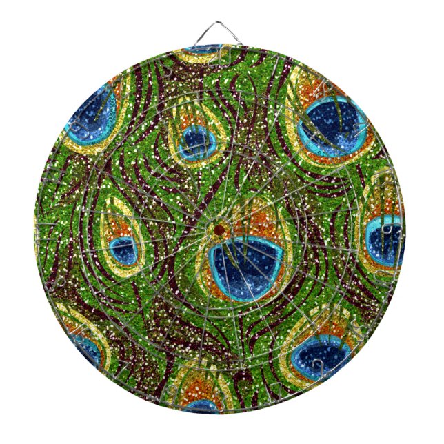 Colorful Peacock Feathers Print Dartboard (Front)