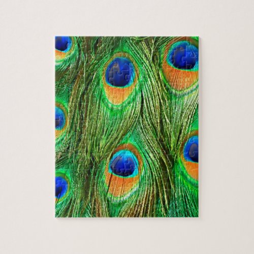 Colorful Peacock Feathers Print Jigsaw Puzzle