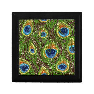 Colorful Peacock Feathers Print Keepsake Box