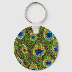 Colorful Peacock Feathers Print Keychain