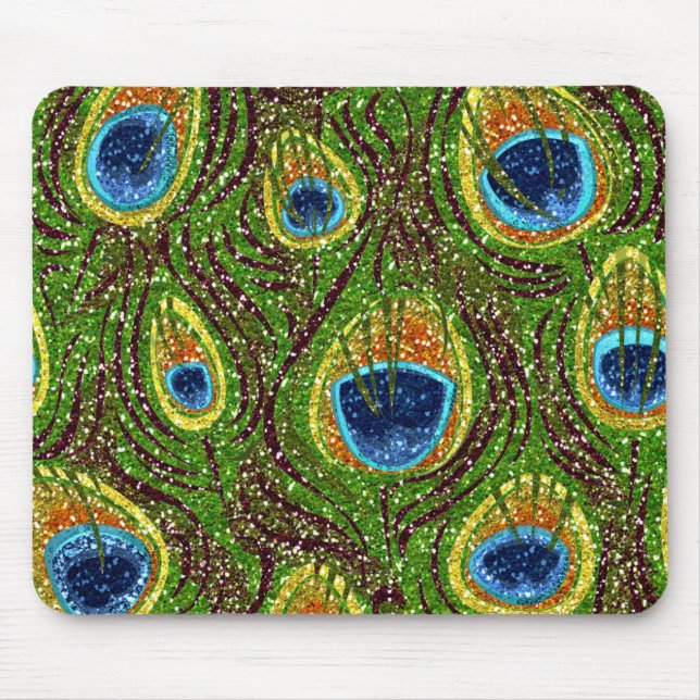 Colorful Peacock Feathers Print Mouse Pad (Front)