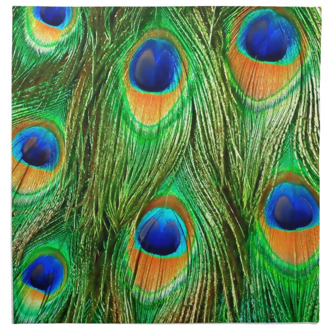 Colorful Peacock Feathers Print Napkin (Front)