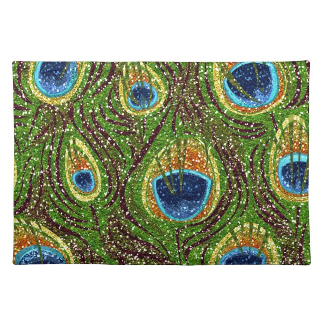 Colorful Peacock Feathers Print Placemat (Front)