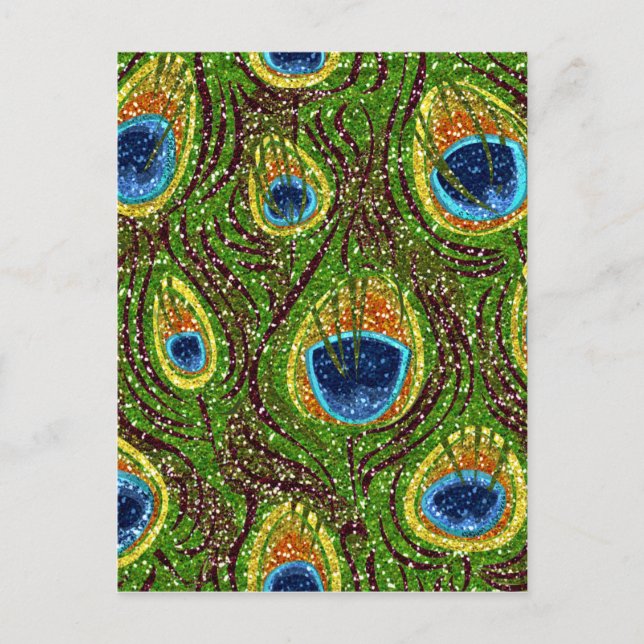 Colorful Peacock Feathers Print Postcard (Front)