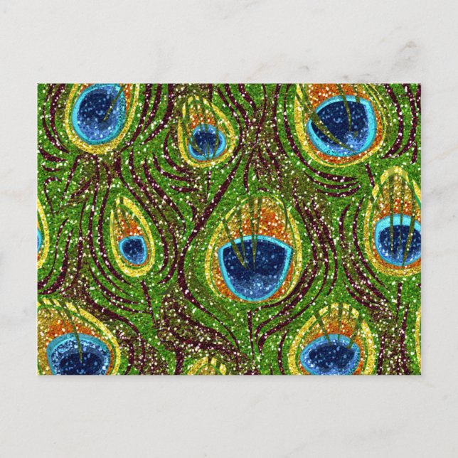Colorful Peacock Feathers Print Postcard (Front)