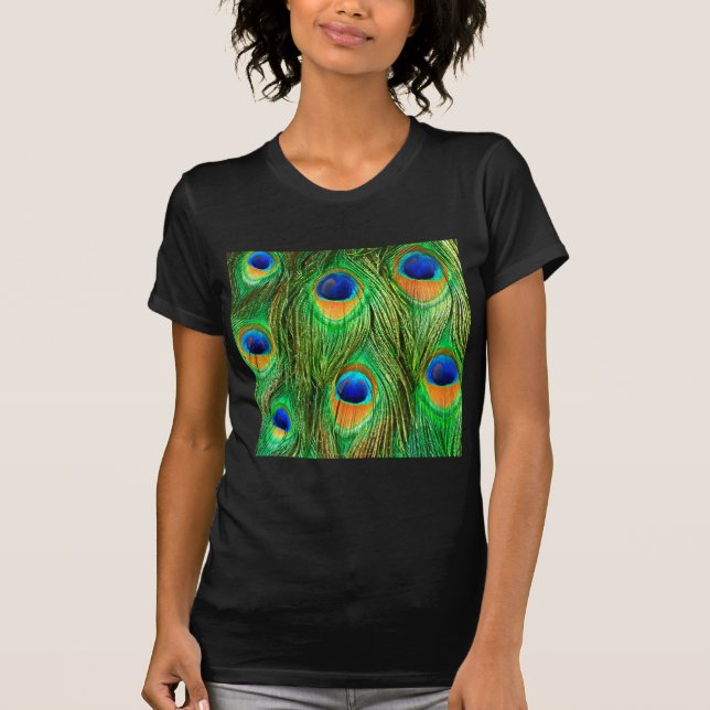 Colorful Peacock Feathers Print T-Shirt (Front)