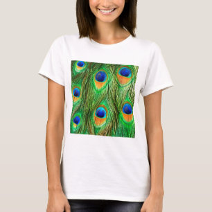 Colorful Peacock Feathers Print T-Shirt