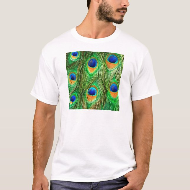 Colorful Peacock Feathers Print T-Shirt (Front)
