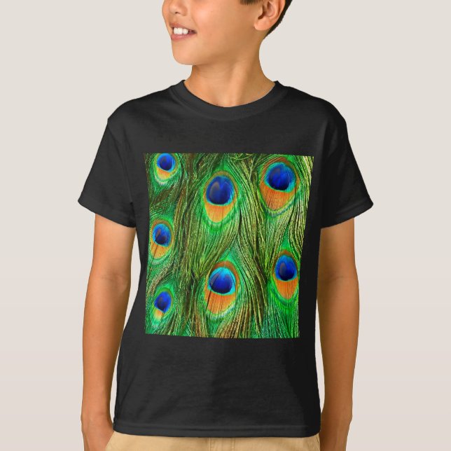 Colorful Peacock Feathers Print T-Shirt (Front)