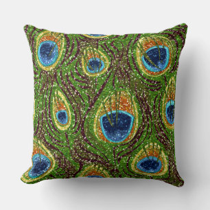 Colorful Peacock Feathers Print Throw Pillow