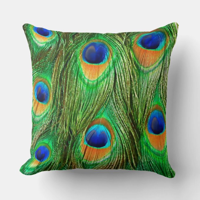 Colorful Peacock Feathers Print Throw Pillow (Front)