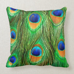 Colorful Peacock Feathers Print Throw Pillow