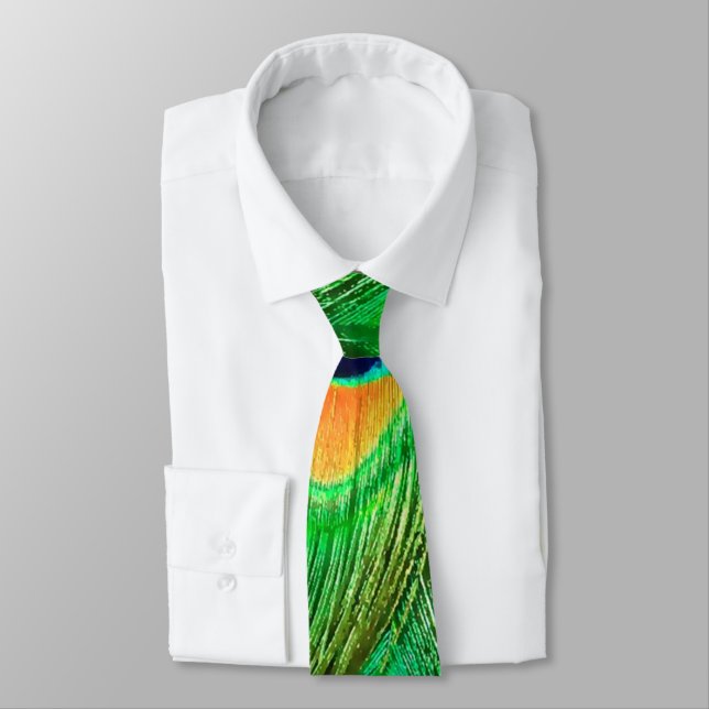Colorful Peacock Feathers Print Tie (Tied)