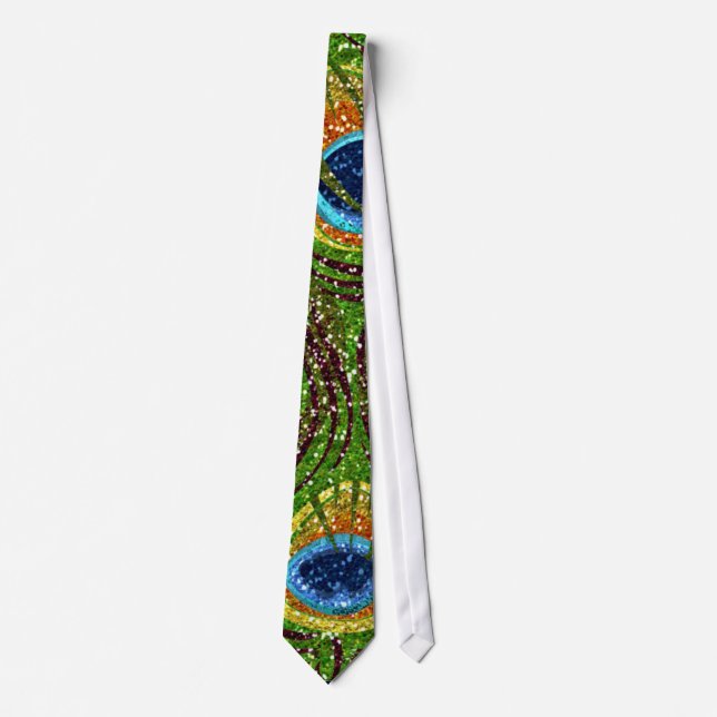 Colorful Peacock Feathers Print Tie (Front)