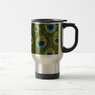 Colorful Peacock Feathers Print Travel Mug