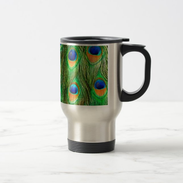 Colorful Peacock Feathers Print Travel Mug (Right)