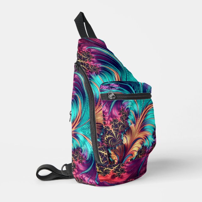 Colorful Peacock Feathers Sling Bag (Left Corner)