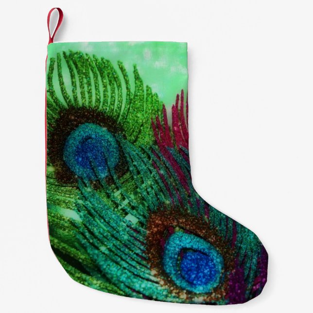Colorful Peacock Feathers Small Christmas Stocking (Front)