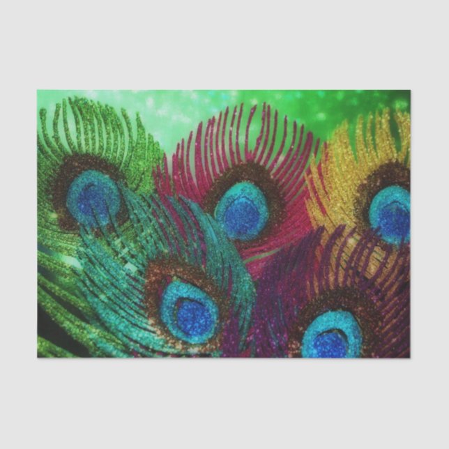 Colorful Peacock Feathers Tissue Paper (Front)