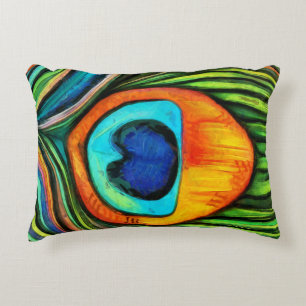 Colorful Peacock Firebird Feather Painting Accent Pillow