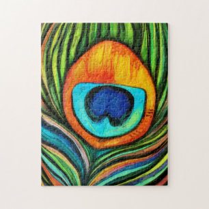 Colorful Peacock Firebird Feather Painting Jigsaw Puzzle