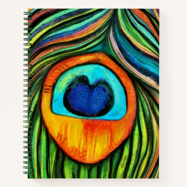 Colorful Peacock Firebird Feather Painting  Notebook (Front)